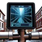 **Image Prompt:** Smart sensor network monitoring water pipes in a city, detecting leaks with data visualization overlays. Focus on the technology and urban environment.