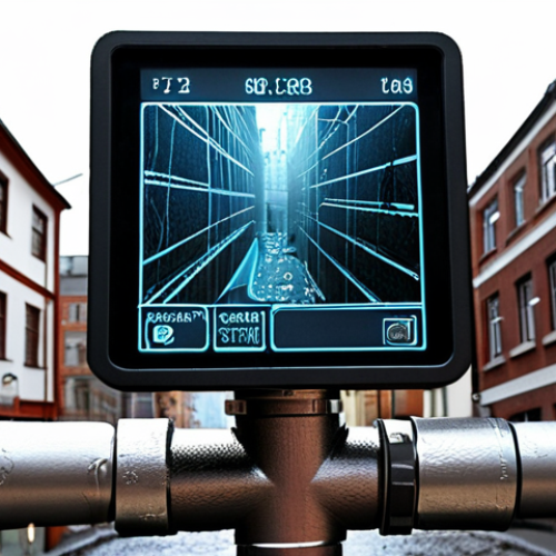 Home 4 **Image Prompt:** Smart sensor network monitoring water pipes in a city, detecting leaks with data visualization overlays. Focus on the technology and urban environment.