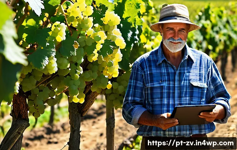 스마트 팜을 위한 센서 네트워크 설계 - **Prompt 1: "A mid-aged Portuguese farmer, with a warm, weathered face, stands proudly in a vibrant ...