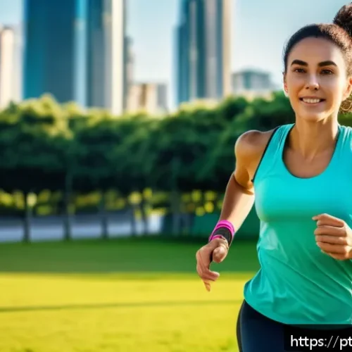 Home 31 헬스케어 분야의 센서 네트워크 응용 - A modern Brazilian woman jogging in a sunny urban park wearing a stylish smartwatch and fitness trac...