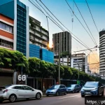 Home 18 실시간 데이터 수집을 위한 센서 네트워크 - A detailed urban scene in São Paulo featuring smart air quality sensors mounted on streetlights and ...