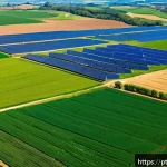 Home 23 무선 센서 네트워크의 특징과 장점 - A detailed aerial view of a large rural farm landscape equipped with a wireless sensor network: smal...