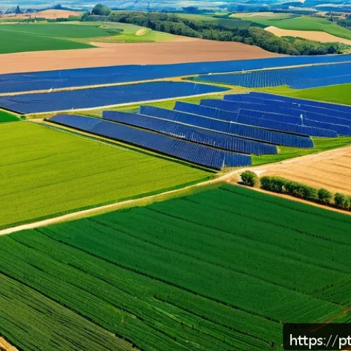 Home 17 무선 센서 네트워크의 특징과 장점 - A detailed aerial view of a large rural farm landscape equipped with a wireless sensor network: smal...